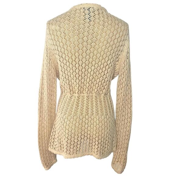 New York & Company Cream Tan Knit Cardigan Tie Waist Y2K Fairy Boho Size Large - Picture 2 of 3